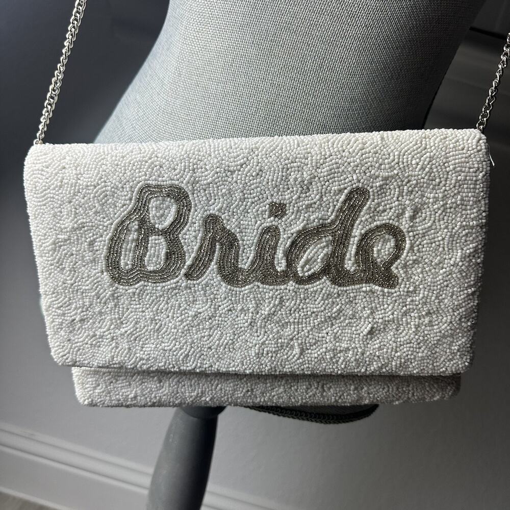 Bride Clutch Purse White Gift Wedding To Be Bachelorette Party Honeymoon Midsize